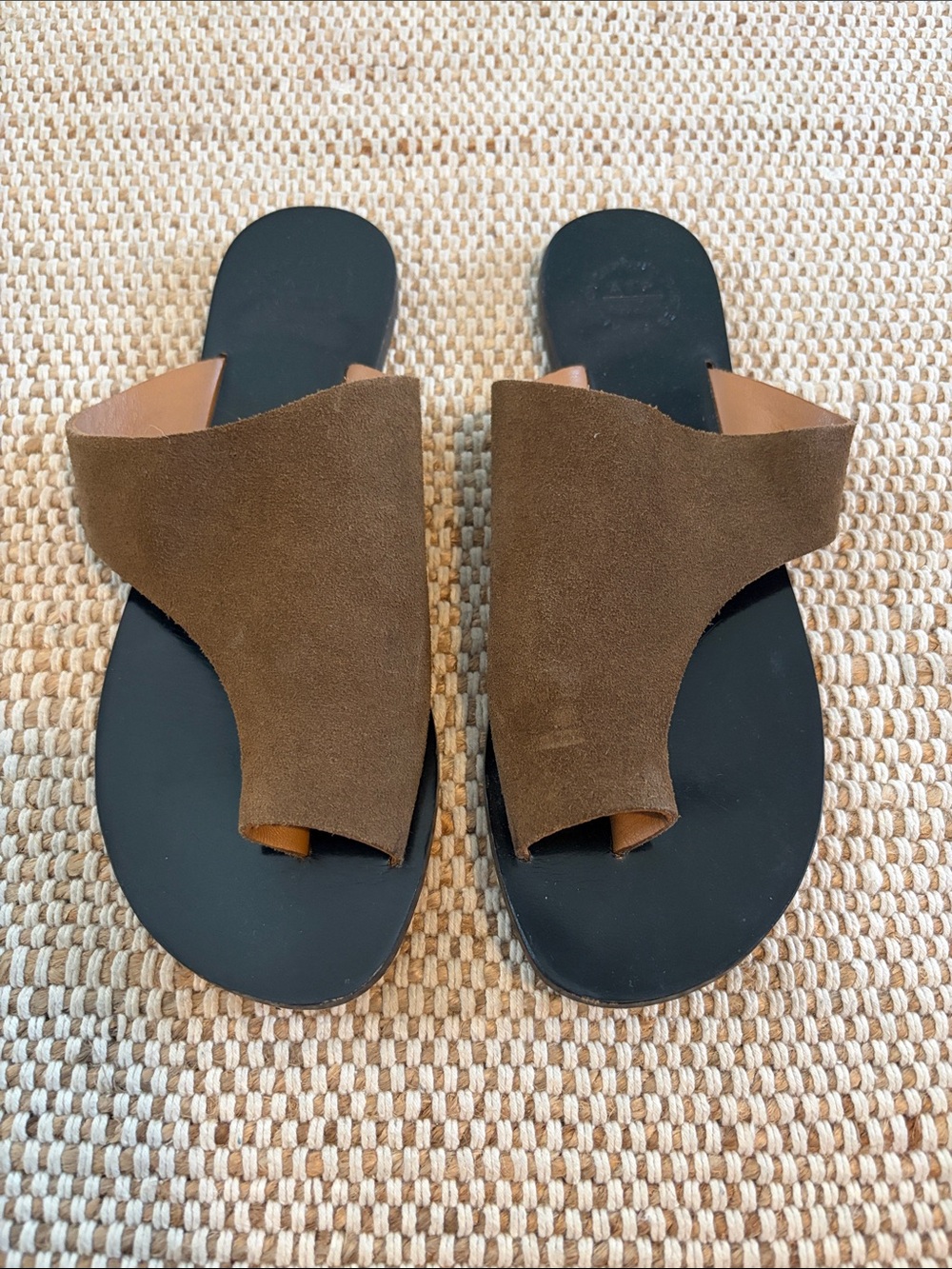 A.P.C. Brown Suede Toe-Loop Slide Sandals